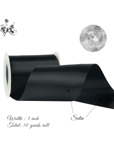 Cinta de Satén Doble Cara DINDOSAL 7.62 cm x 9.14 m Negra 2