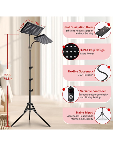 Lámpara de Terapia de Luz Roja SAVILER Doble Cabezal 660nm