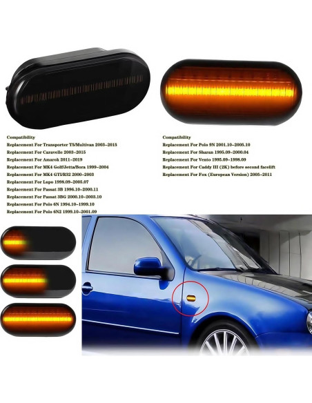 Luz de Señal de Giro LED HAHLOMEI Lente Ahumada para VW y Ford