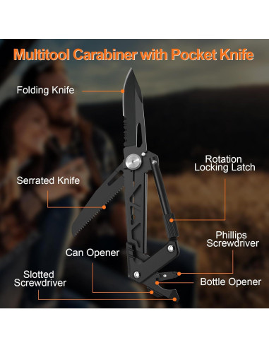 Multiherramienta GLOPUS 6 en 1 con mosquetón y cuchillo