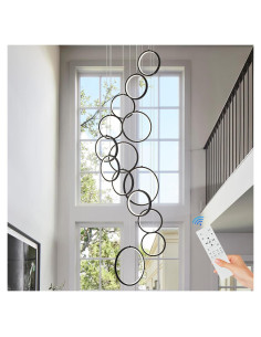 Candelabro LED Moderno 14 Anillos Regulable Negro 3000-6500K