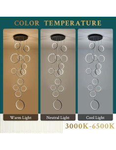 Candelabro LED Moderno 14 Anillos Regulable Negro 3000-6500K 2