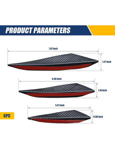 Kit de Spoiler Frontal Yumfugu 6 PCS PVC Carbono Negro