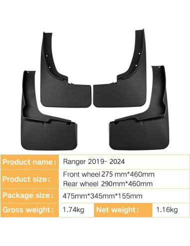 Guardabarros Delanteros y Traseros GONMOT para Ford Ranger 2019-2023