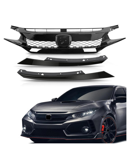 Rejilla del Capó Panal Negra Brillante Honda Civic 2016-2018