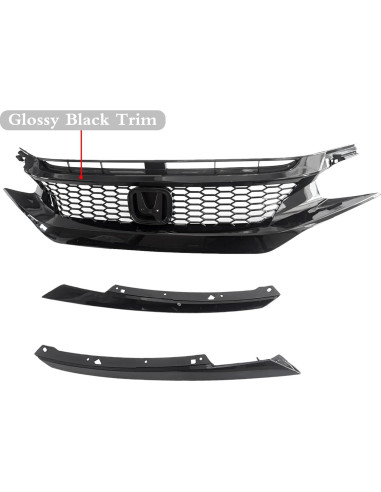 Rejilla del Capó Panal Negra Brillante Honda Civic 2016-2018