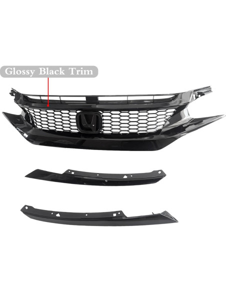 Rejilla del Capó Panal Negra Brillante Honda Civic 2016-2018