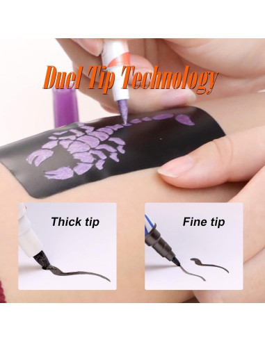 Marcadores de Tatuajes Temporales HAWINK 10 Piezas + 56 Plantillas