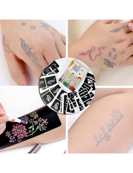 Marcadores de Tatuajes Temporales HAWINK 10 Piezas + 56 Plantillas Marcadores de Tatuajes Temporales HAWINK 10 Piezas + 56 Plantillas