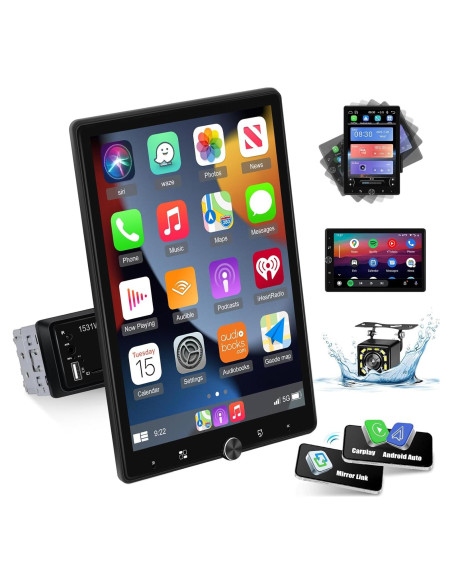 Estéreo de coche 1 Din EKAT 10.4" Pantalla Táctil Carplay GPS