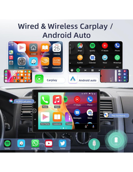 Estéreo de coche 1 Din EKAT 10.4" Pantalla Táctil Carplay GPS