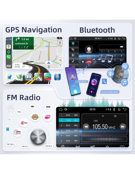 Estéreo de coche 1 Din EKAT 10.4" Pantalla Táctil Carplay GPS