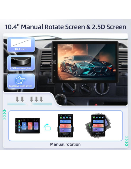 Estéreo de coche 1 Din EKAT 10.4" Pantalla Táctil Carplay GPS