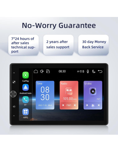 Estéreo de coche 1 Din EKAT 10.4" Pantalla Táctil Carplay GPS