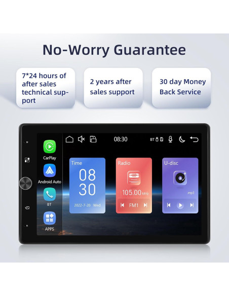 Estéreo de coche 1 Din EKAT 10.4" Pantalla Táctil Carplay GPS