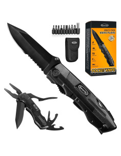 Cuchillo Multiherramienta RoverTac 15 en 1 Plegable Negro