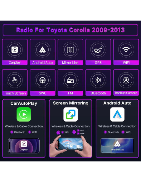 Estéreo de Coche Leadfan para Toyota Corolla 2009-2013 9" GPS Bluetooth