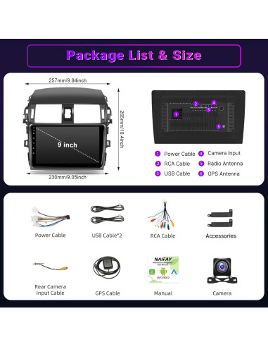Estéreo de Coche Leadfan para Toyota Corolla 2009-2013 9" GPS Bluetooth