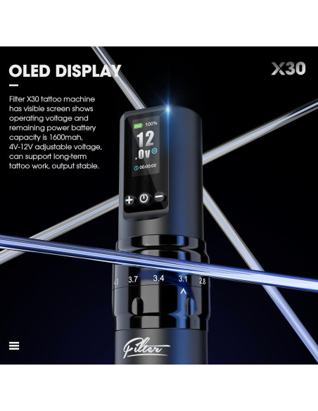 Máquina de Tatuaje Filter X30 7 Golpes 2.0-4.0mm Inalámbrica
