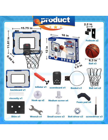 Aro de Baloncesto Interior GMAOPHY Azul con Marcador Electrónico