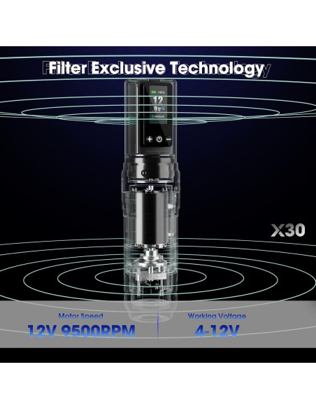 Máquina de Tatuaje Filter X30 7 Golpes 2.0-4.0mm Inalámbrica