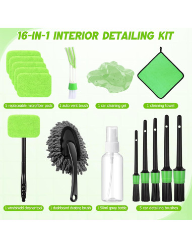 Kit de Limpieza de Auto 16 Pcs Wovnet - Cepillos y Accesorios