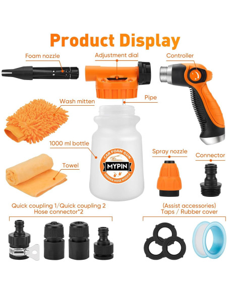 Pistola de Espuma MYPIN 16 en 1 para Lavado de Autos y Jardín