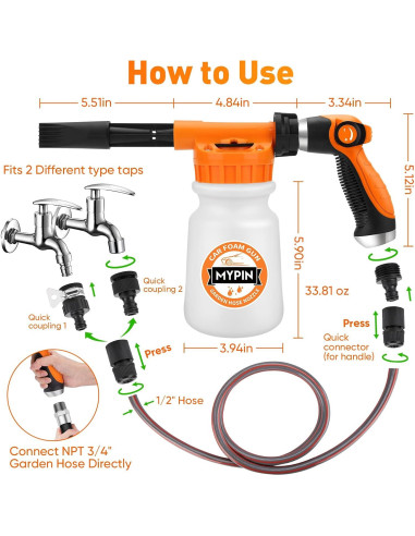 Pistola de Espuma MYPIN 16 en 1 para Lavado de Autos y Jardín