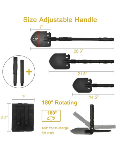 Pala de Supervivencia Yeacool 71.88 cm Plegable Multiherramienta