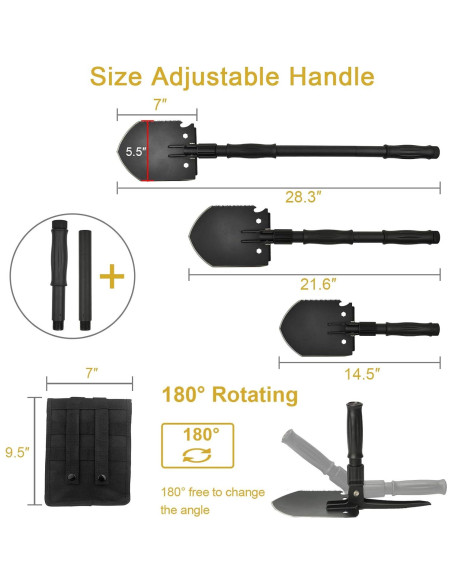 Pala de Supervivencia Yeacool 71.88 cm Plegable Multiherramienta