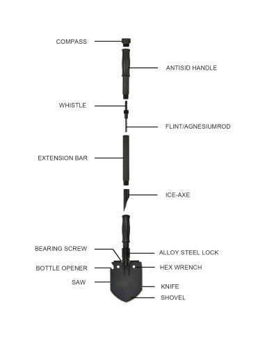 Pala de Supervivencia Yeacool 71.88 cm Plegable Multiherramienta