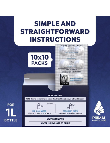 Tabletas Purificadoras de Agua Primal 100 Tabletas 1L