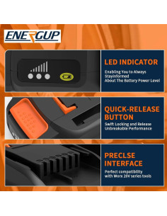 2 Baterías de Litio Ion 20V Worx WA3525 Reemplazo Energup 2
