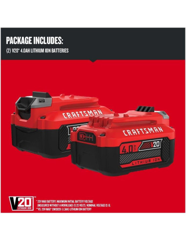 Batería y Cargador CRAFTSMAN V20 4.0Ah, 20V, Ion de Litio