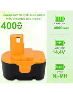 2 Baterías Recargables Ni-MH 14.4V 4000mAh Ryobi Compatible 2