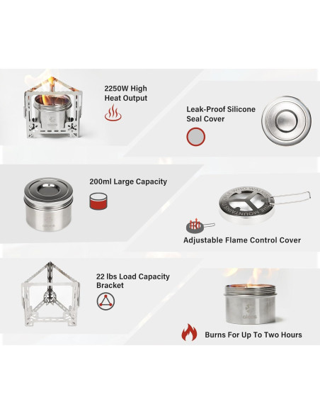 Estufa de Camping Alocs 2250W Acero Inoxidable Plegable