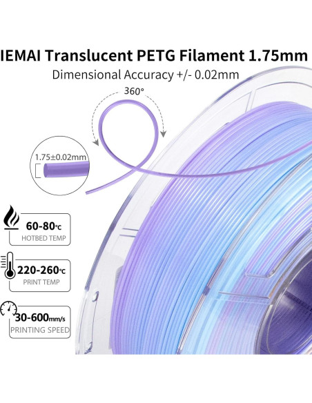 Filamento PETG IEMAI 1.75mm Gradiente Azul a Púrpura 1kg