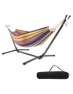 Hamaca Doble ONCLOUD con Soporte 250 kg Rayas Arcoiris
