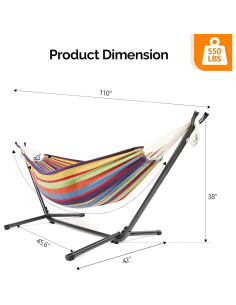 Hamaca Doble ONCLOUD con Soporte 250 kg Rayas Arcoiris 2