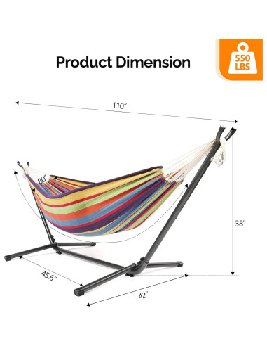 Hamaca Doble ONCLOUD con Soporte 250 kg Rayas Arcoiris