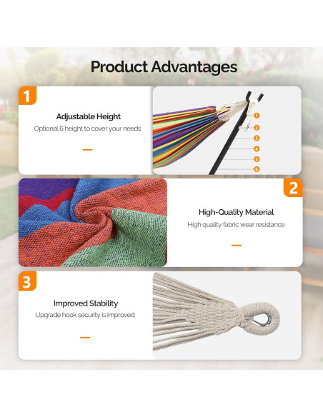 Hamaca Doble ONCLOUD con Soporte 250 kg Rayas Arcoiris