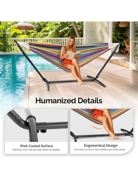 Hamaca Doble ONCLOUD con Soporte 250 kg Rayas Arcoiris