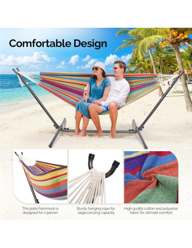 Hamaca Doble ONCLOUD con Soporte 250 kg Rayas Arcoiris