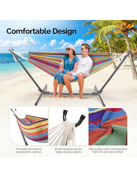 Hamaca Doble ONCLOUD con Soporte 250 kg Rayas Arcoiris