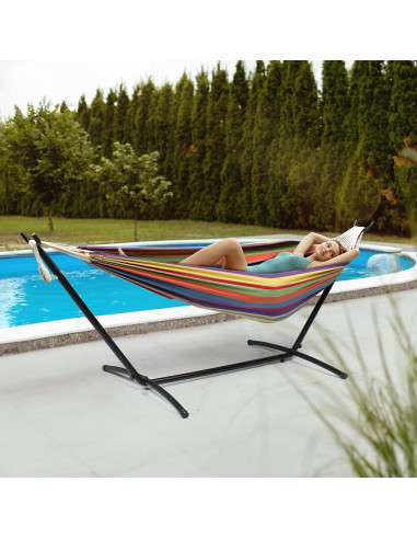 Hamaca Doble ONCLOUD con Soporte 250 kg Rayas Arcoiris