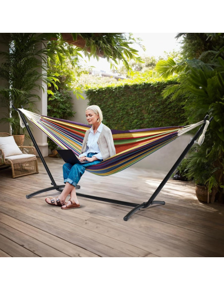 Hamaca Doble ONCLOUD con Soporte 250 kg Rayas Arcoiris