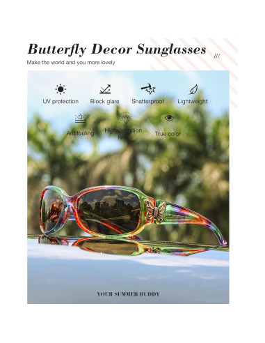 Gafas de sol polarizadas LVIOE para mujeres con diseño de mariposa