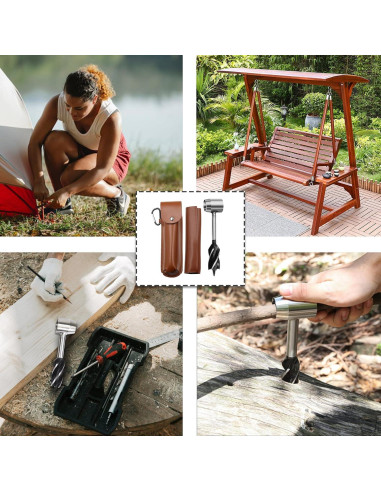 Barrena Manual YEHUARIS para Bushcraft con Funda Gris