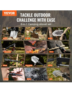 Pala de Supervivencia VEVOR 8 en 1 Plegable Acero Inoxidable 2