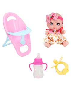 Muñecas Mini Bebé ONEST 4 Piezas con Accesorios Rosa